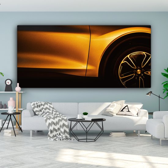 Canvas schilderij - Gouden auto 160x80 - Kamer decoratie accessoires - Schilderijen goud woonkamer - Wanddecoratie slaapkamer - Muurdecoratie keuken - Wall decoration - Wanddoek interieur binnen - Woondecoratie huis - Woonaccessoires