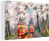 Toile - Huile - Peinture - Tram - Arbres - Fleur - 90x60 cm - Peintures sur toile