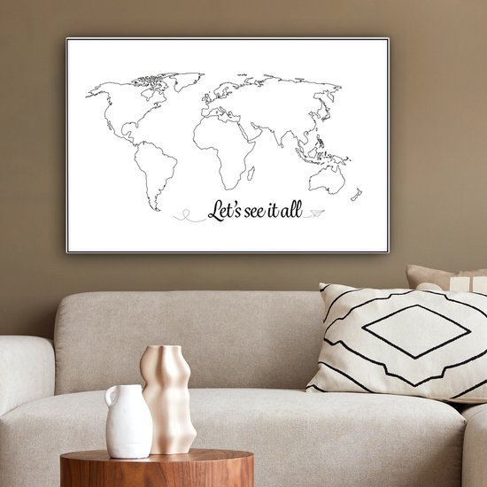 Wereldkaart en toile - Simple - Citation - 180x120 cm - Décoration murale