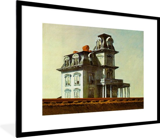 Fotolijst incl. Poster - Huis langs de spoorweg - Edward Hopper - 80x60 cm - Posterlijst