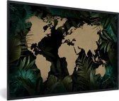 Fotolijst incl. Poster - Wereldkaart - Zwart - Planten - 120x80 cm - Posterlijst