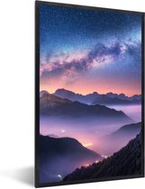 Cadre photo avec poster - Montagnes - Ciel étoilé - Brume - 20x30 cm - Cadre poster
