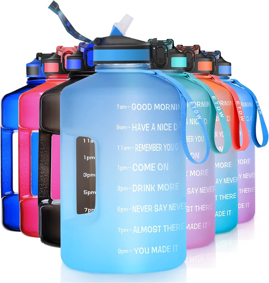 Bouteille d'eau d'un demi-gallon avec marqueurs de temps, sans BPA, 2,2 L,  avec
