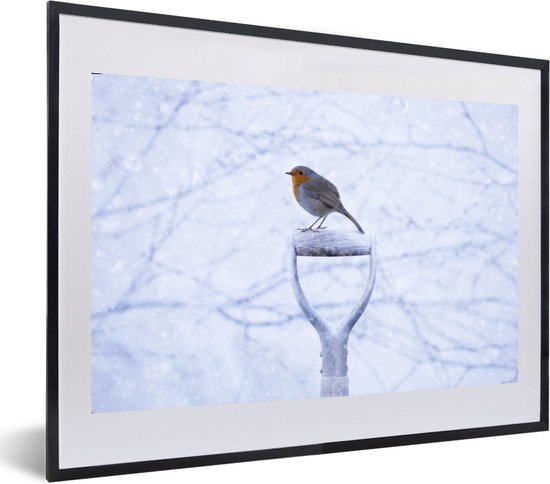 Fotolijst incl. Poster - Roodborst - Winter - Tuin - 60x40 cm - Posterlijst