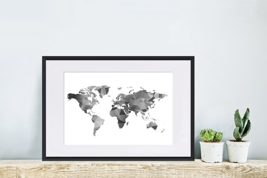 Cadre photo avec affiche - Carte du Wereldkaart - Zwart - Grijs - Wit - Enfants - Garçons - Filles - 60x40 cm - Cadre pour affiche