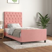 The Living Store Bedframe - Roze Fluweel - Verstelbare Hoogte - Ondersteunende Poten - Multiplex Lattenbodem - Comfortabele Ondersteuning