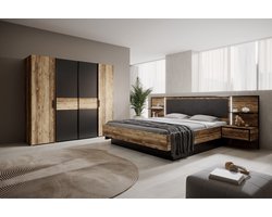 Meubella - Slaapkamer Jacob - Zwart - Eiken - 180 - Klein
