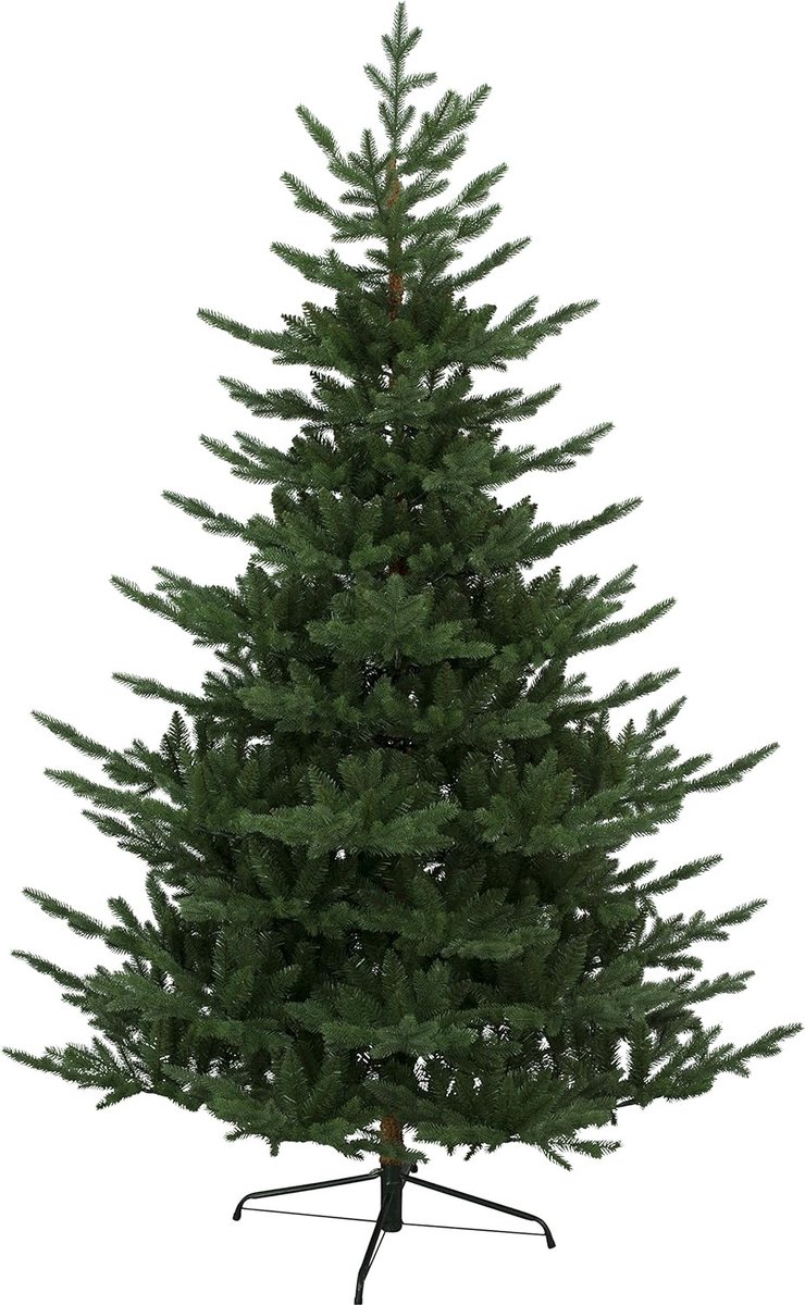 Moderne groene kerstboom van Star Trading met metalen voet, ongeveer 210x150 cm groot.