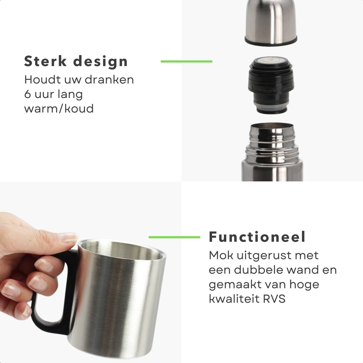 Isolatiekan 1L met 2 Bekers - 1000ml - Thermoskan - Isolatiefles - Drinkfles Vacuüm Geïsoleerd - BPA-Vrij – foto 5