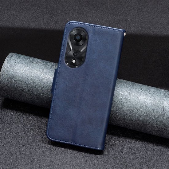 MobyDefend Hoesje - Geschikt voor Oppo A78 (5G) - Wallet Book Case Met Koord - Blauw