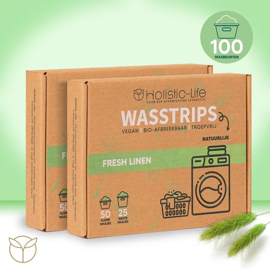 Natuurlijke Wasmiddeldoekjes - Fresh Linen Wasstrips 100 Wasbeurten Incl. Wasverzachter – Wasmiddel Wasdoekjes – Vegan – Zero Waste