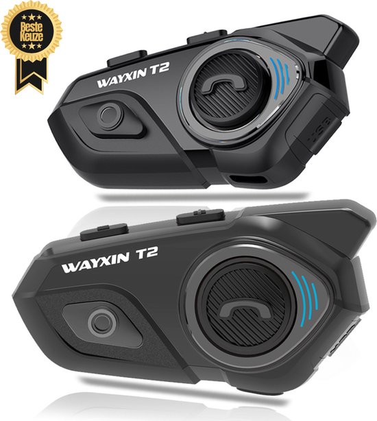 WAYXIN - Draadloze Motorhelm Headset T2 - Bluetooth Intercom met Microfoon - Waterdicht Motorhelm Geluidssysteem - Motorhelm Intercom - Scooter Helm - Helm met Bluetooth - Handsfree - Motor Accessoires - Communicatiesysteem - 2 Stuks