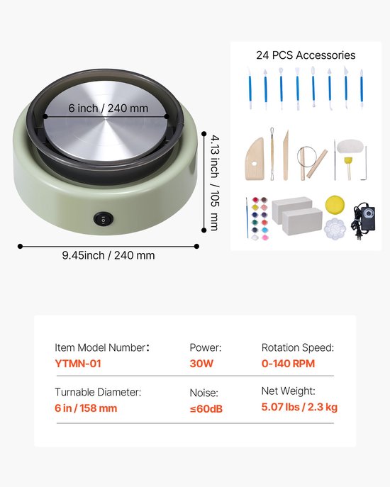 Mini draaischijf voor pottenbakken- 158 mm draaiplateau- voorwaartse en achterwaartse rotatie- instelbare snelheid- elektrische kleischijf voor kinderen en beginners- met vormgereedschap- voor thuisgebruik- pottenbaklessen- groen — afbeelding 2