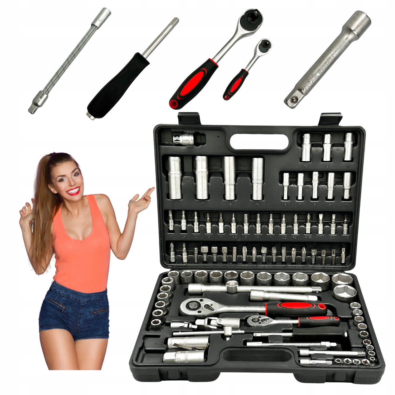 Gereedschapskoffer 94 Delen - Doppen & Sleutels 1/4" & 1/2"