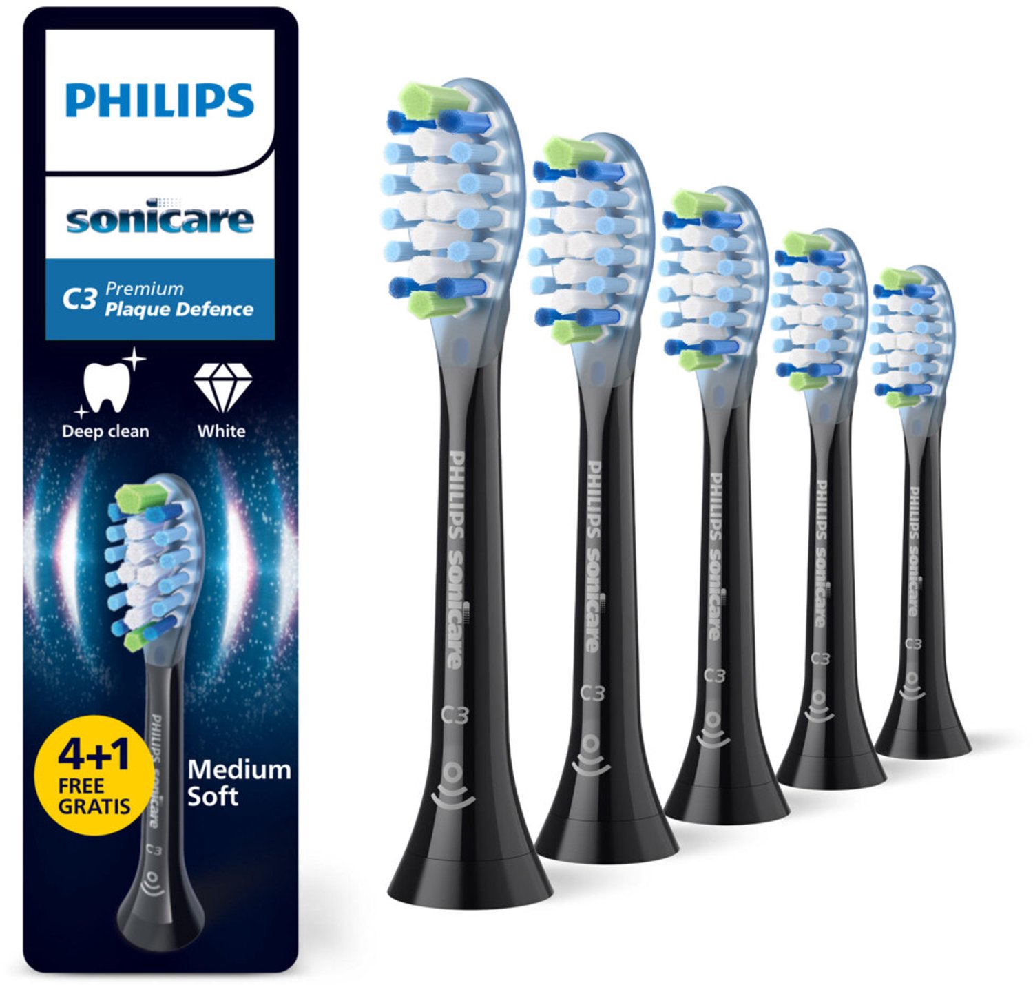 Philips Sonicare - Opzetborstels C3 Premium Plaque Defence Zwart HX9045/88 - 6 x 5 stuks - Voordeelverpakking
