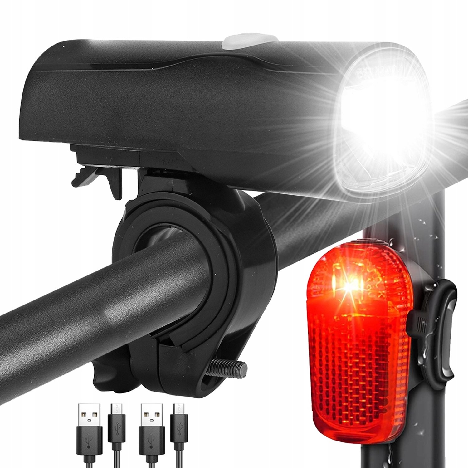Merkloos Fietslamp Set Voor & Achter - USB Oplaadbaar, Waterdicht