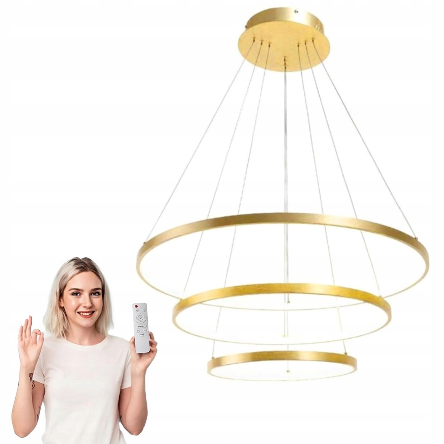 Gouden LED Plafondlamp 3 Ringen Hanglamp met Afstandsbediening