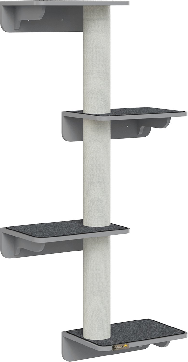 Pawona Wandkrabpaal - 4 Etages - Met 4 platforms en krabpalen - 66 x 28 x 137 cm - Lichtgrijs/Beige