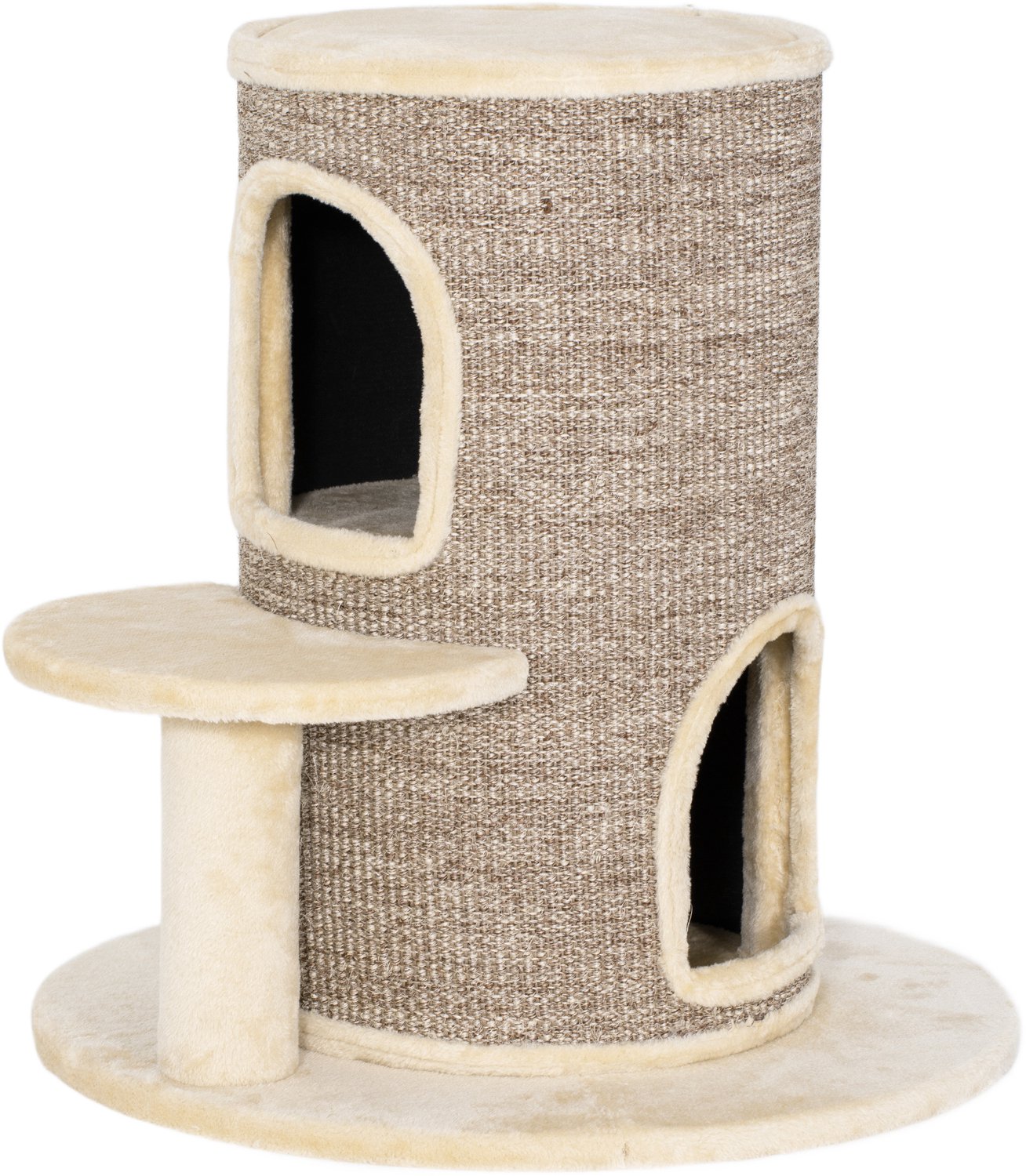 Pawona Krabton met 2 etages - Met kraboppervlak, uitkijkplatform en kussens - 60 x 60 x 61 cm - Beige/Bruin