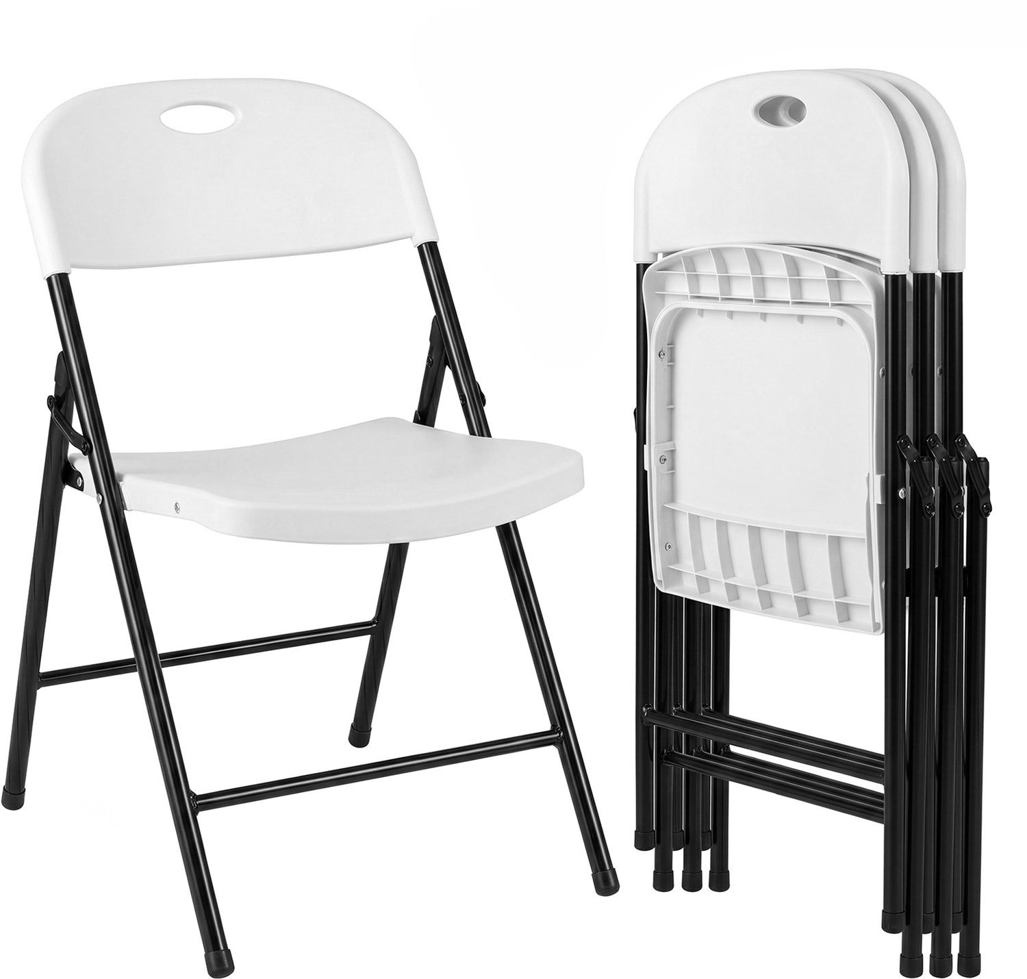 Costway Opklapbare Stoelen 4-Pack, Gaststoelen met Metalen Frame Wit en Zwart