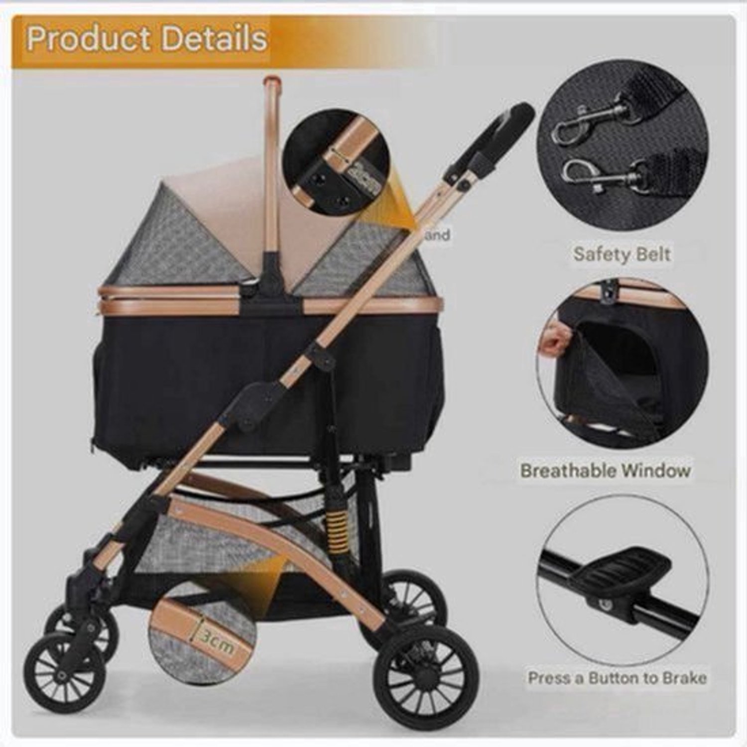 Dierenwagen 2-in-1 – Hondenwagen – Kattenwagen – Transportbox – Draagkar – Stevig Carbonstaal Frame – Geschikt Tot 40 kg