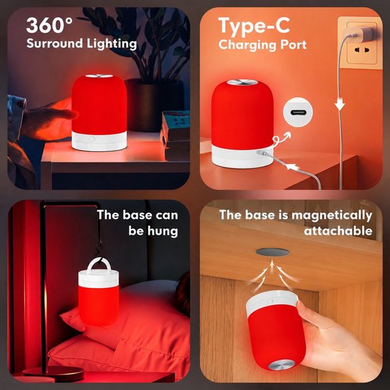 VHV - Rood Licht Nachtlampje voor Slaap - Rood Nachtlampje Bureaulamp met 670nm Golflengte - Stimuleert Melatonine en Bioritme voor Betere Slaap - oplaadbare - Slaap - USB-C - Sfeerlamp van VHV — afbeelding 3