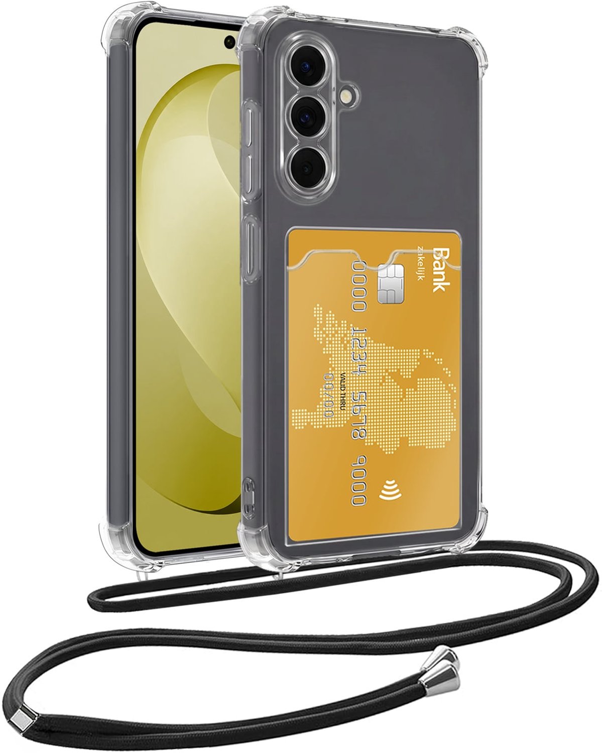 Hoesje Geschikt voor Samsung S26 FE Telefoonhoesje Met Koord Case Pashouder Siliconen - Hoes Geschikt voor Samsung Galaxy S26 FE Hoesje Met Kaarthouder - Transparant