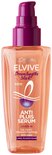 Sérum pour cheveux Elvive Dream Lengths Sleek dans une bouteille orange avec pompe violette, avec le texte 'NIEUW ANTI PLUIS SERUM'.