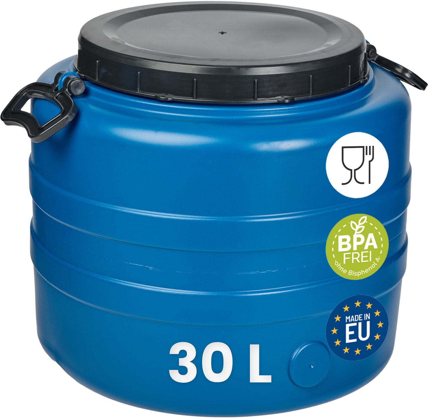 Famanu - 30 L Regenton - Oplossing voor regenwateropvang - Duurzaam HDPE materiaal - Blauw 1 stuk
