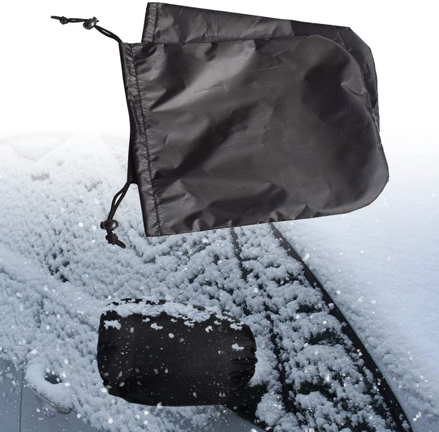 Famanu - Auto zijspiegel sneeuwdeken - Bescherming tegen sneeuw en vorst - Duurzaam polyester - Zwart 1 paar