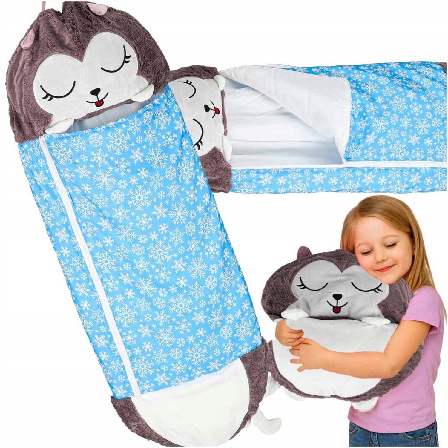 Merkloos Kinder Slaapzak 2-in-1 met Kussen, Blauw, 125x50cm