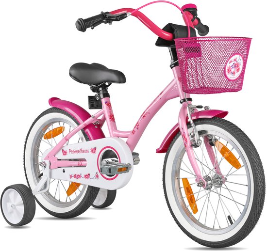 Meisjesfiets 16 inch - Vanaf 4-5 jaar - Zijwieltjes - Terugtraprem — afbeelding 4
