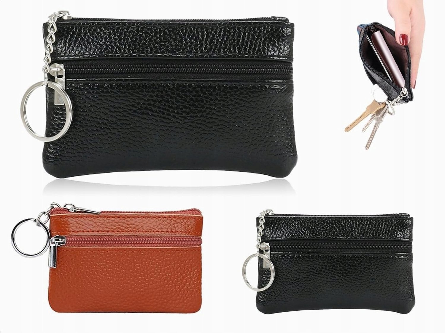 2x Mini Portemonnee Sleuteltas PU Leer Unisex met Rits