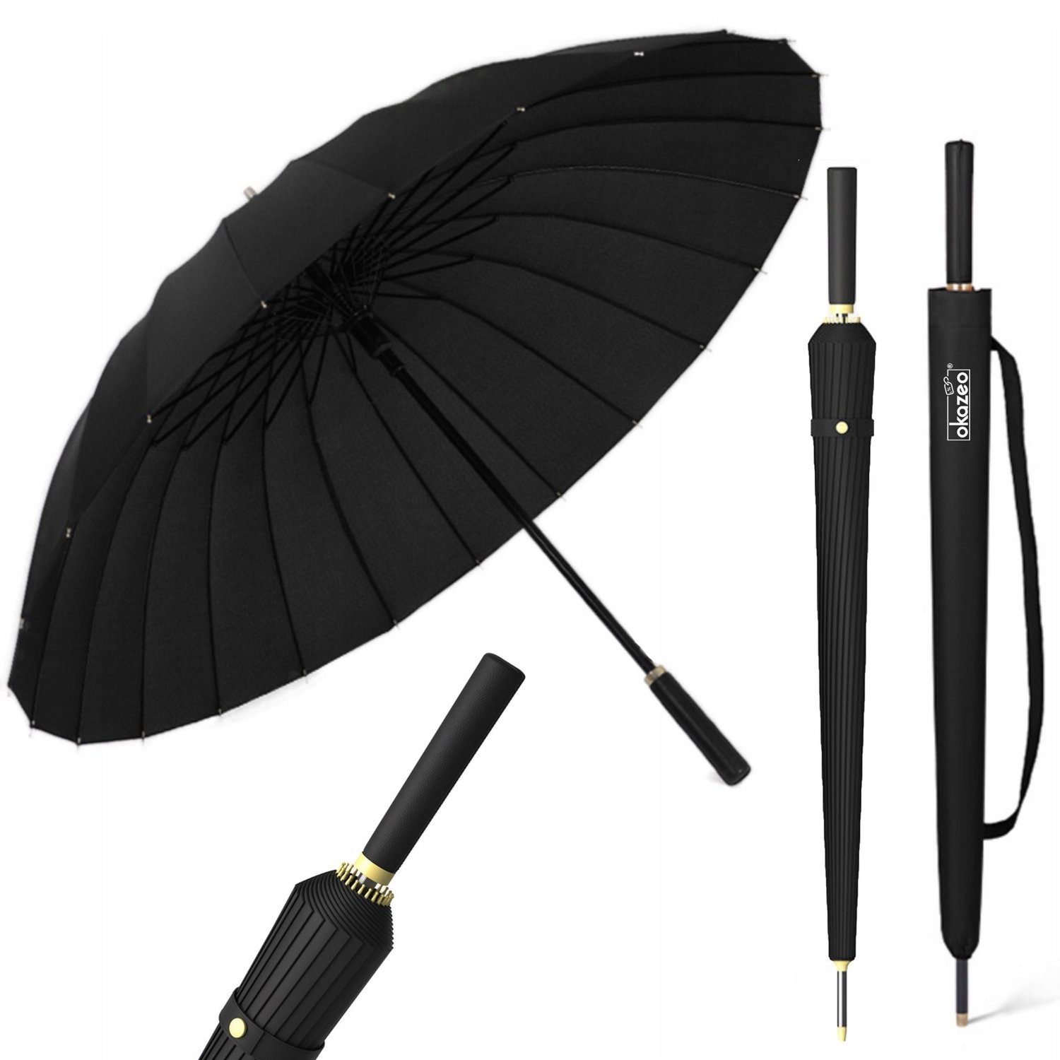 Grote zwarte paraplu 115cm, 24 baleinen, waterdicht, stevig, uniseks