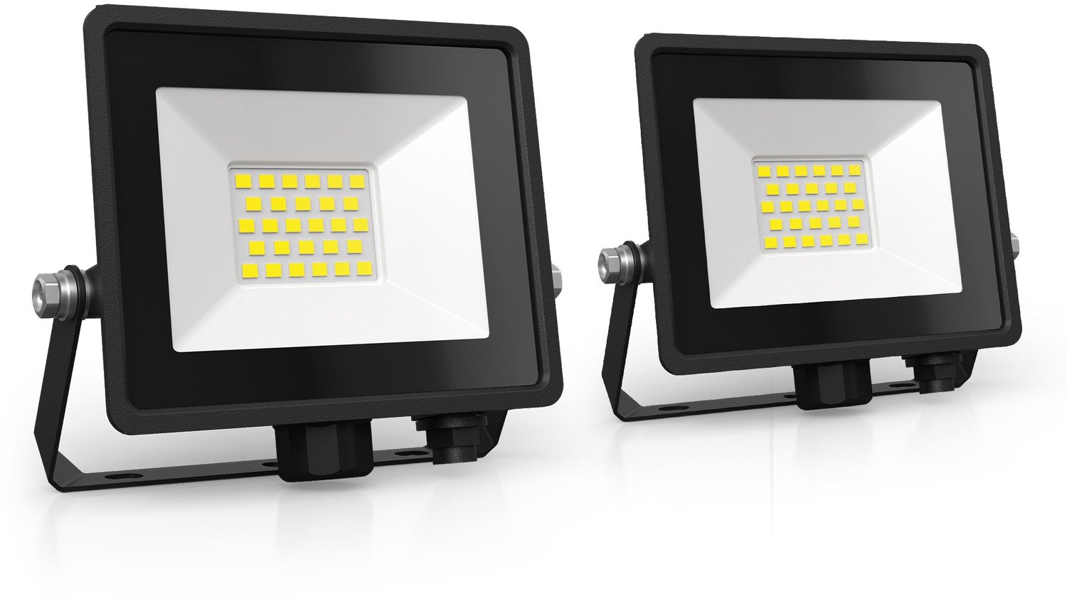 LEDVION 2x ECO LED-schijnwerper buiten, IP65, 20W, 110lm/W, koel wit, 6500K, superhelder, breedstraler, buitenlamp Zwart