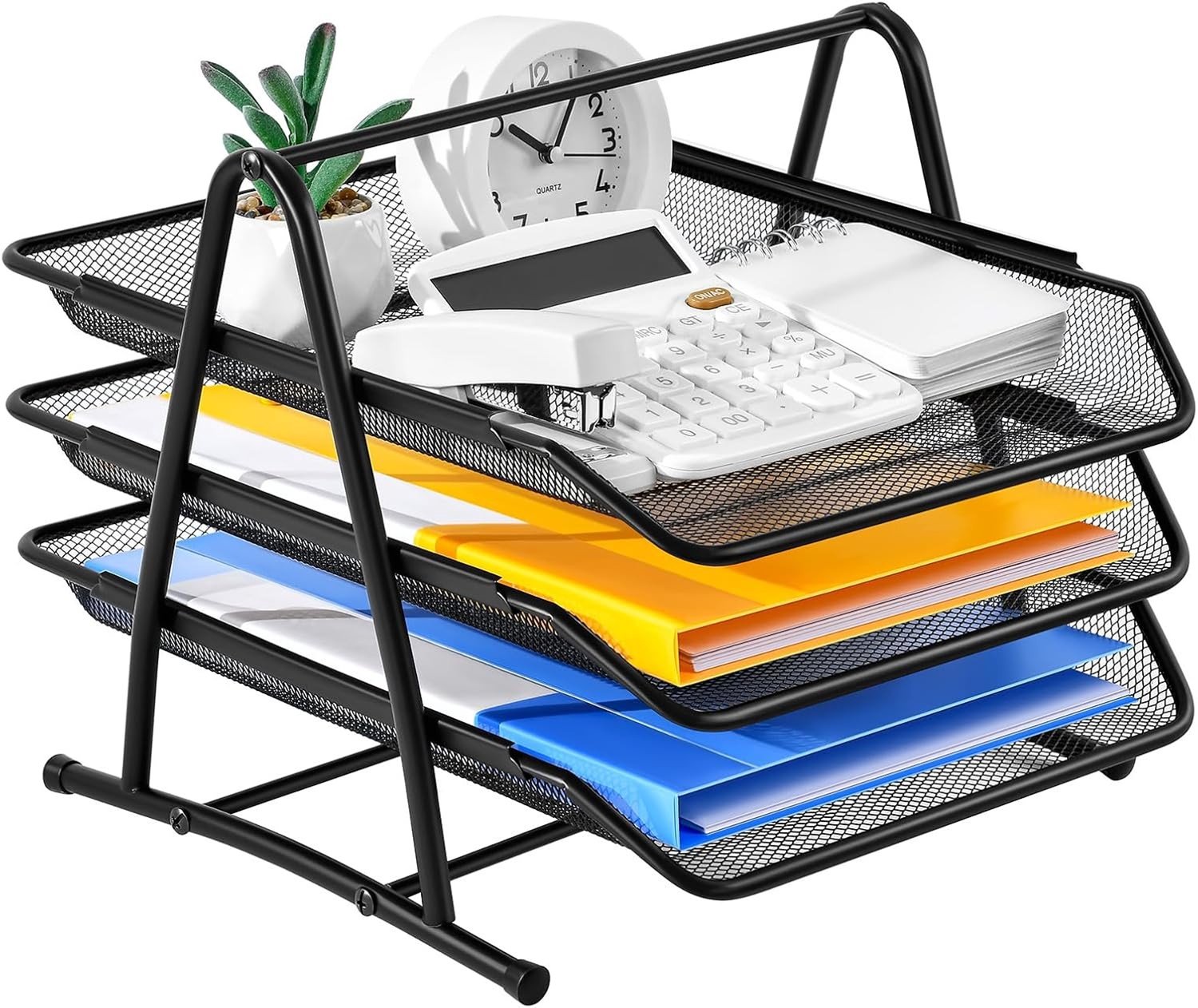 Praktische Mesh Bureau Organizer met 4 Laag Papieren Tray en Documentenhouder voor Thuis en Kantoor