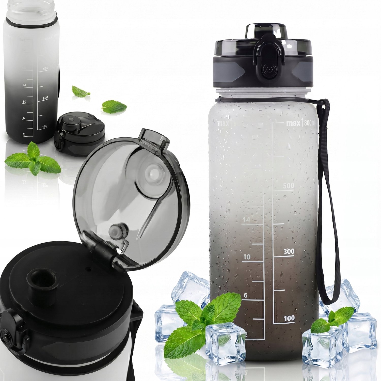 Sport Bidon 800ml Z Podziałką - Czarna Butelka na Wodę do Treningu
