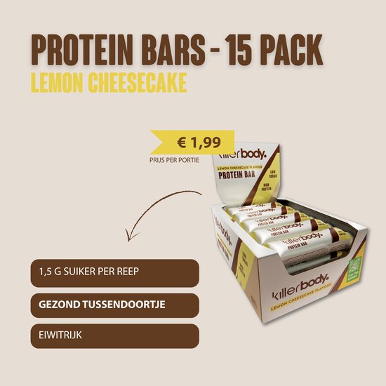 Killerbody Protein Bars Cookies & Cream - 15-pack - Slechts 1,3 g Suiker - Voor Vrouwen — afbeelding 3