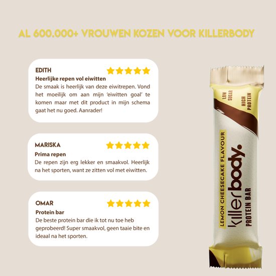 Killerbody Protein Bars Cookies & Cream - 15-pack - Slechts 1,3 g Suiker - Voor Vrouwen — afbeelding 5