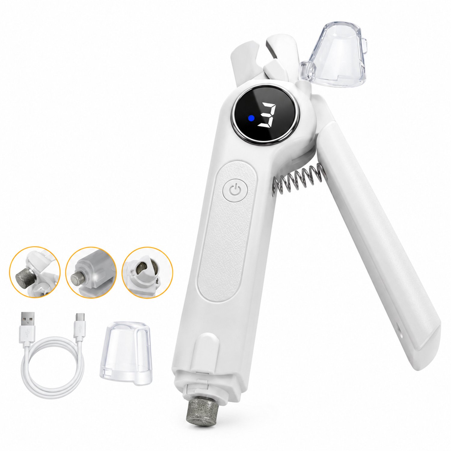 elektrische nagelknipper voor huisdieren - 3 vijlstanden - Wit met rond digitaal display - Voor katten en honden - Engelstalige uitvoering