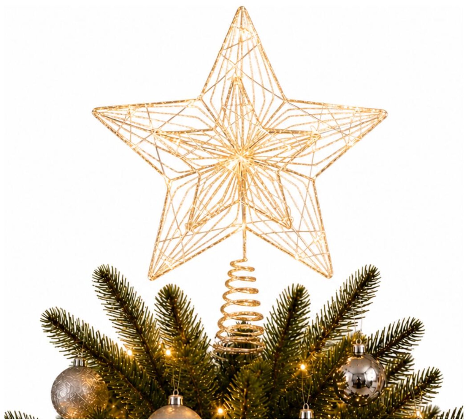 Lumineo Verlichte kerst piek - ster vorm - goud - micro led lampjes - warm wit - H30 - pieken - kerstboompiek – foto 3