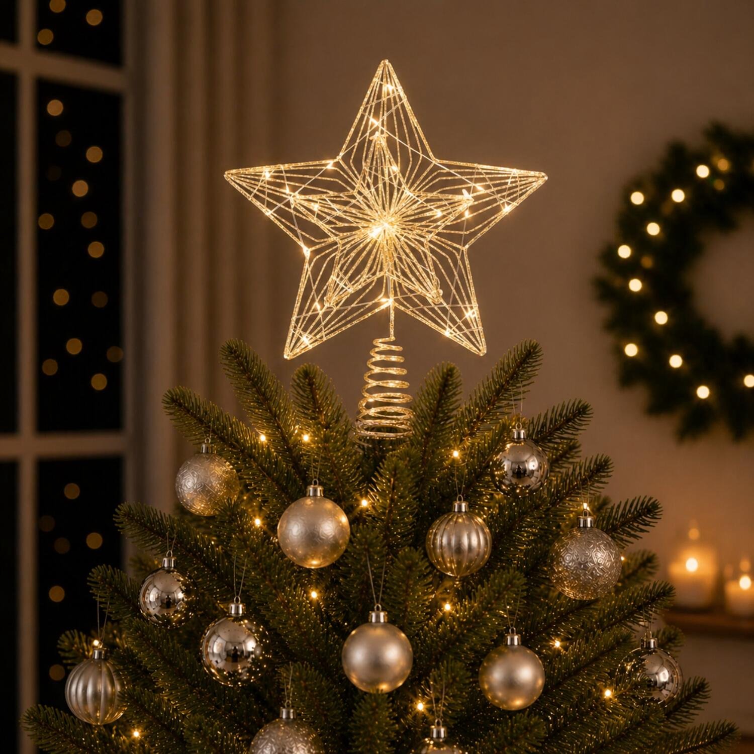 Lumineo Verlichte kerst piek - ster vorm - goud - micro led lampjes - warm wit - H30 - pieken - kerstboompiek