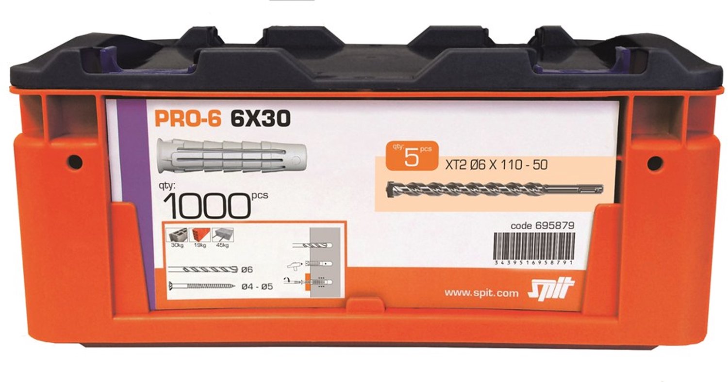 SPIT PRO6 UNIVERSELE PLUG 6x30 1000 STUK + 5 BOREN IN KOFFER