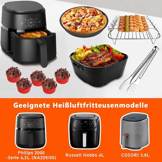 Accessoireset voor Philips 2000 Series 4,2L (NA229/00), Russell Hobbs L 4L, Ninja 4,7L AF110EU, herbruikbare Airfryer siliconen vorm heteluchtfriteuse accessoires — afbeelding 5