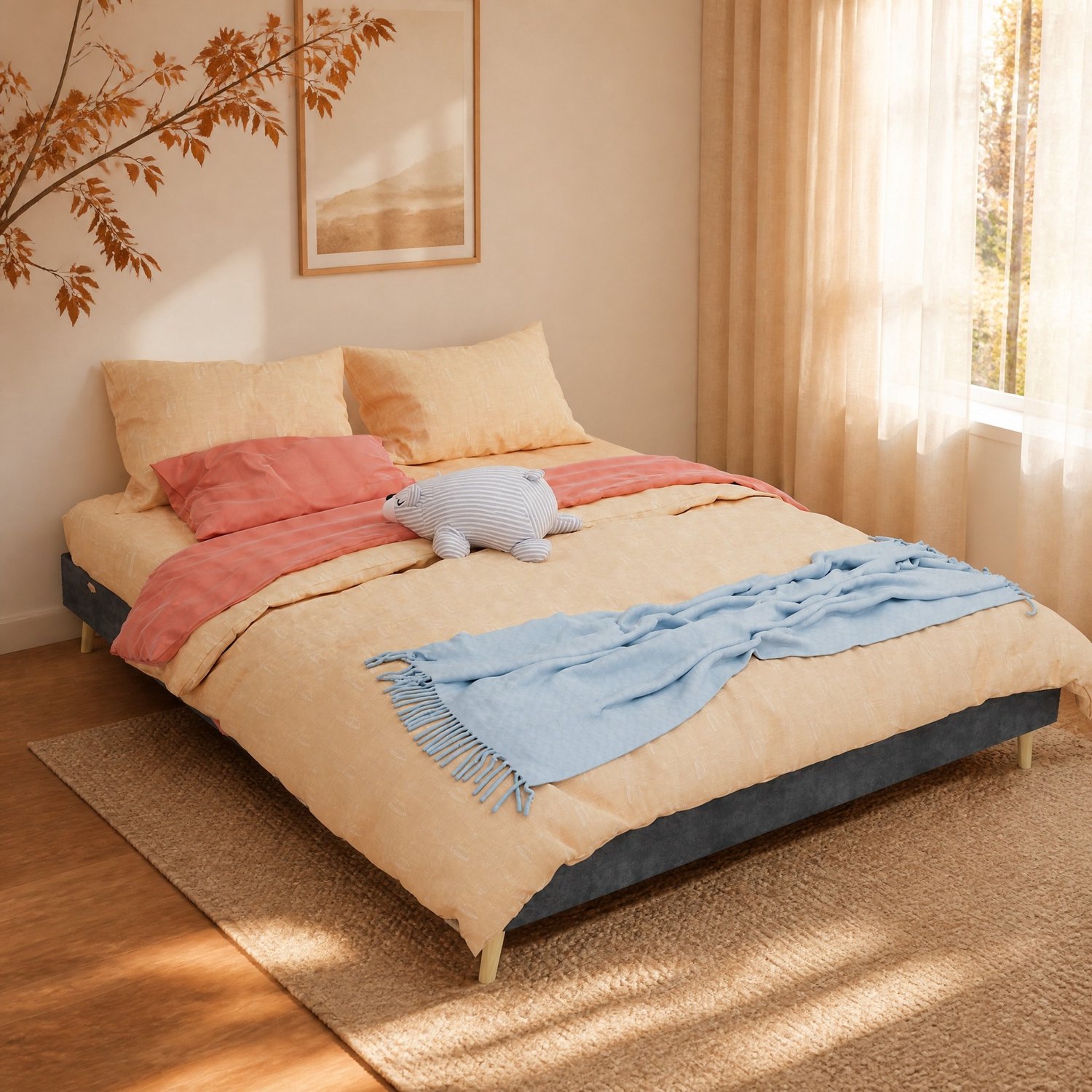 CHICFURN Bedframe 160 x 200 cm - lattenbodem - grijs - zonder hoofdbord