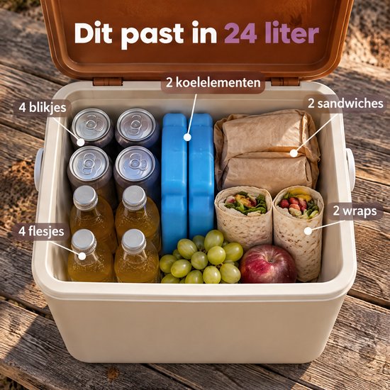 Lomera Koelbox 24 Liter met Draaghengsel - Koelbox zonder Stroom voor Camping, Strand, Picknick en Onderweg - Draagbare Frigobox - Coolbox - Koelkist - Isolatiebox - Thermobox van Lomera — afbeelding 4