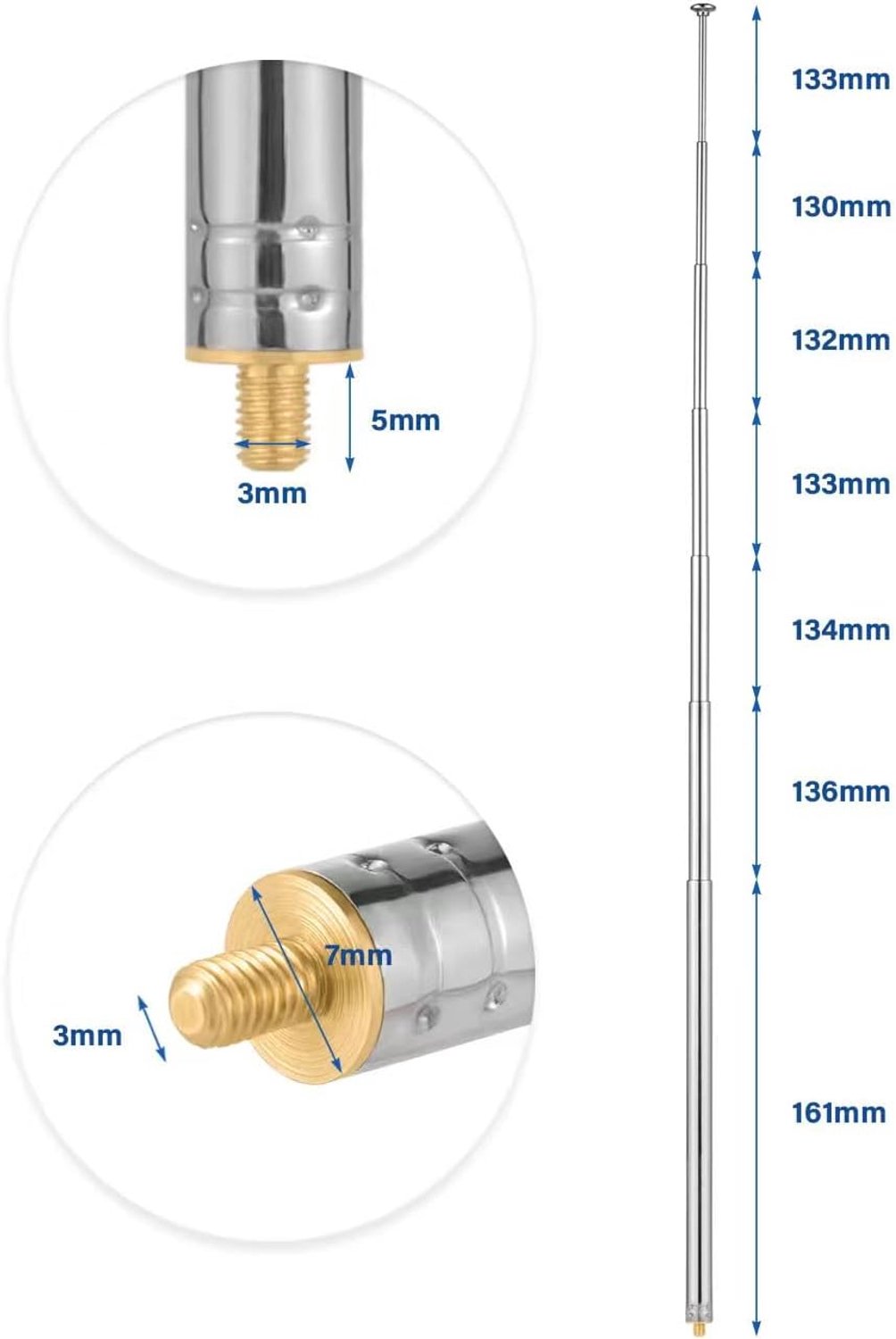 1 Stuk M3 Mannelijke Schroefdraad Telescopische Antenne 7 Secties 95.9CM/37.76Inch Draagbare Telescopische Antenne Vervanging voor TV AM FM Radio Ontvanger Speelgoedauto