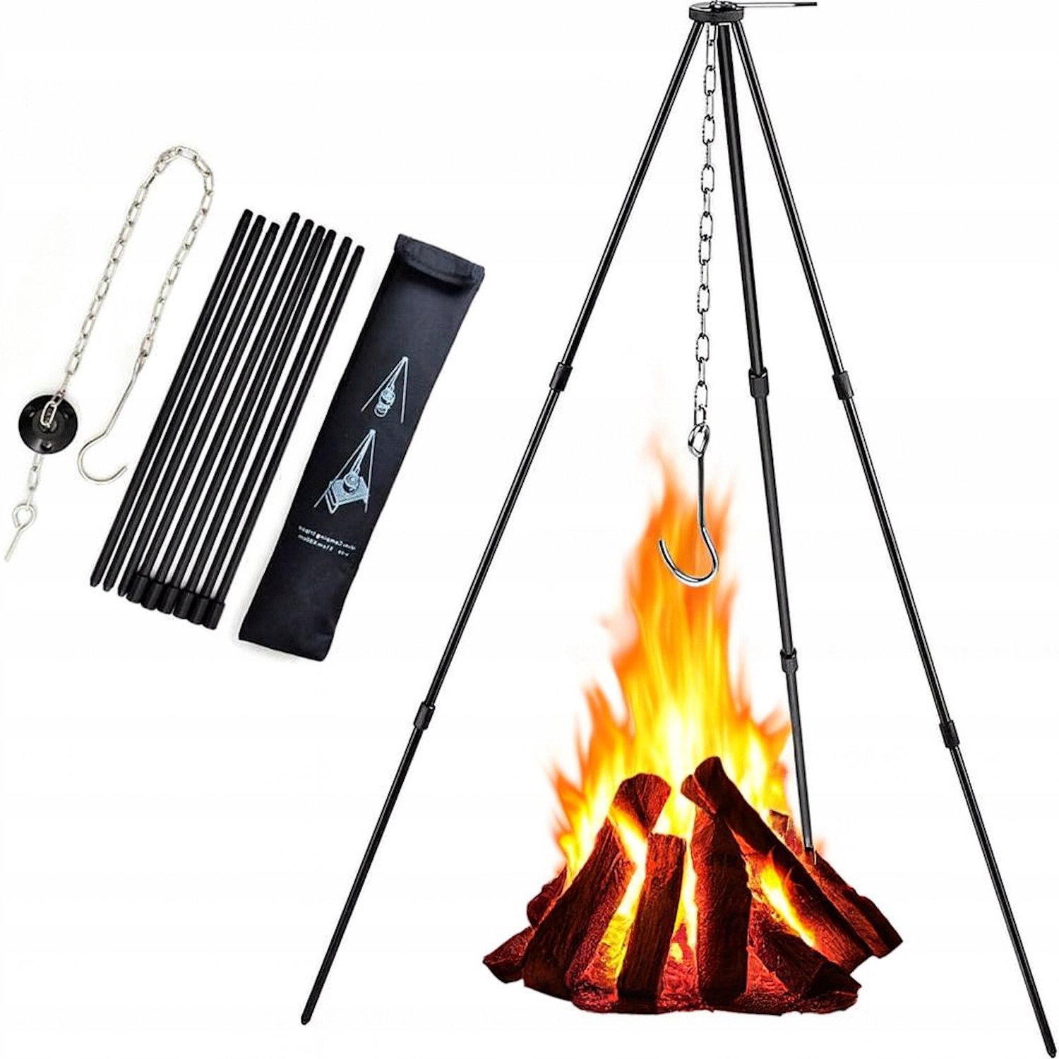 Opvouwbare Tripod Statief voor Kampvuur Kookpot met Ketting