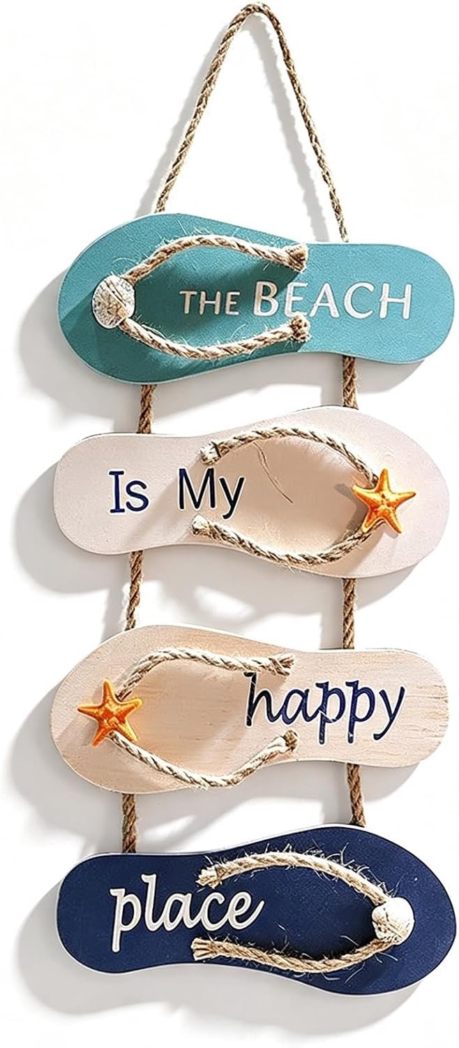Wanddecoratie met slippers, Hout, Blauw, 53x22cm