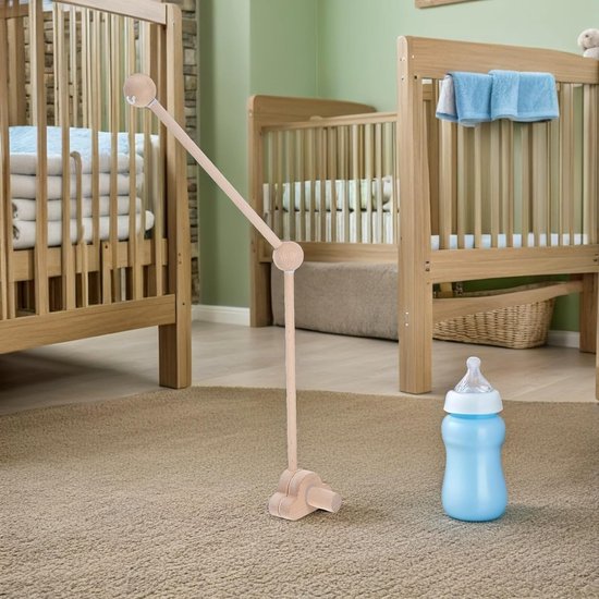 Houten Babybedmobielhouder Universele Wiegarm voor Bedbel Wiegdecoratie Beige Houten Mobiele Standaard voor Babykamer — afbeelding 3